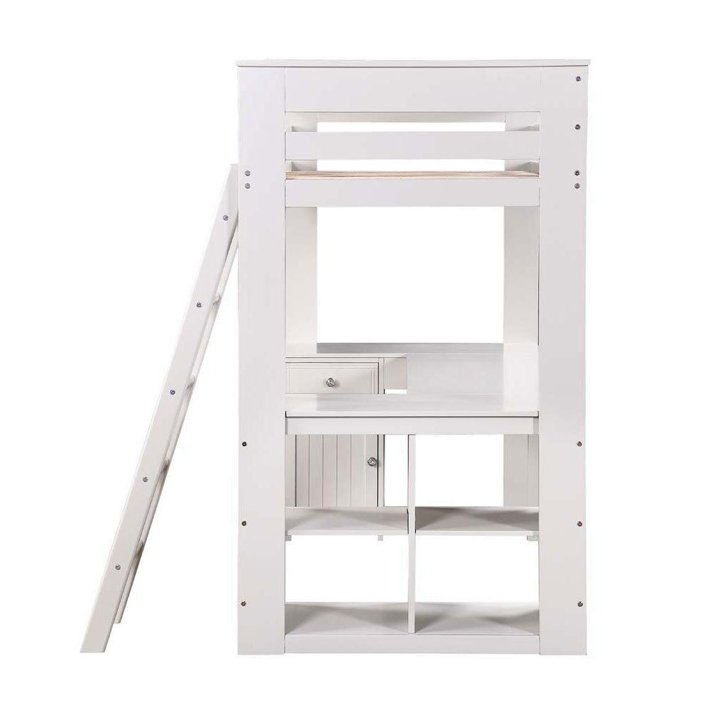 ACME 38065 Ambar Loft Bed with Chest, Desk & Bookcase, Light Gray