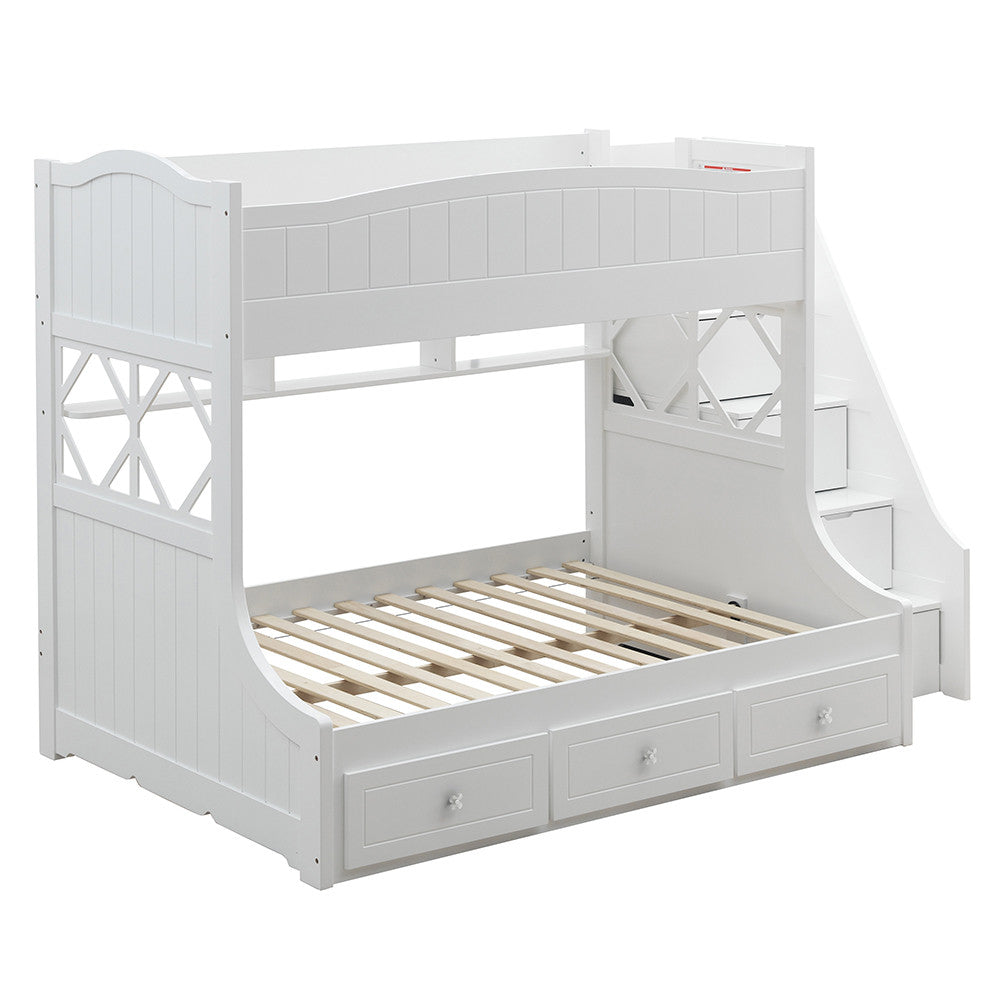 ACME 38150 Meyer Twin/Full Bunk Bed with Storage Ladder & Drawers, White