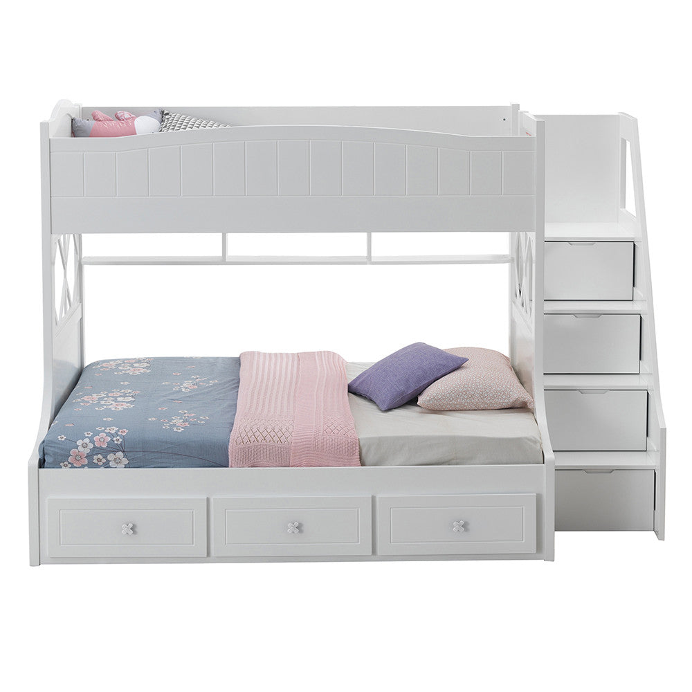 ACME 38150 Meyer Twin/Full Bunk Bed with Storage Ladder & Drawers, White