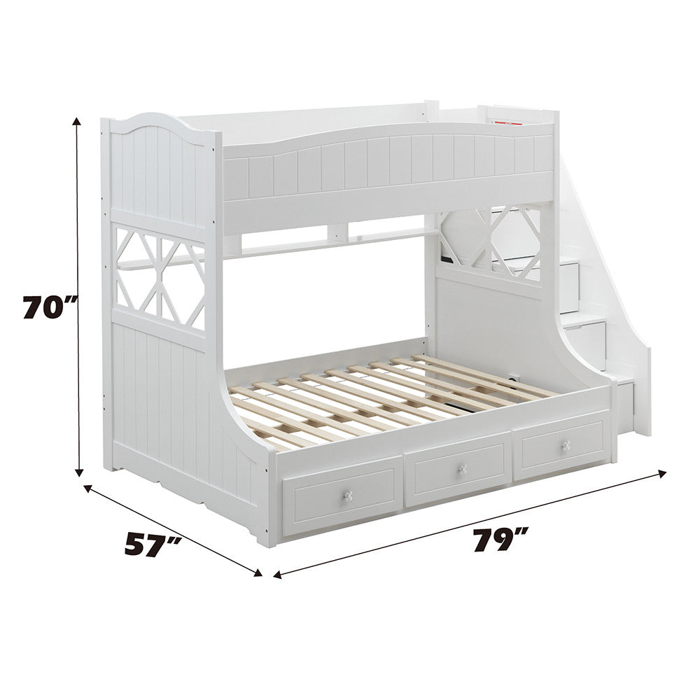 ACME 38150 Meyer Twin/Full Bunk Bed with Storage Ladder & Drawers, White