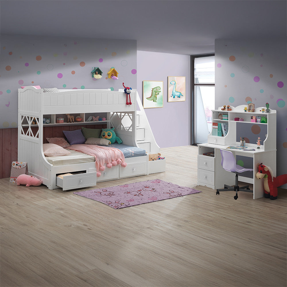 ACME 38150 Meyer Twin/Full Bunk Bed with Storage Ladder & Drawers, White