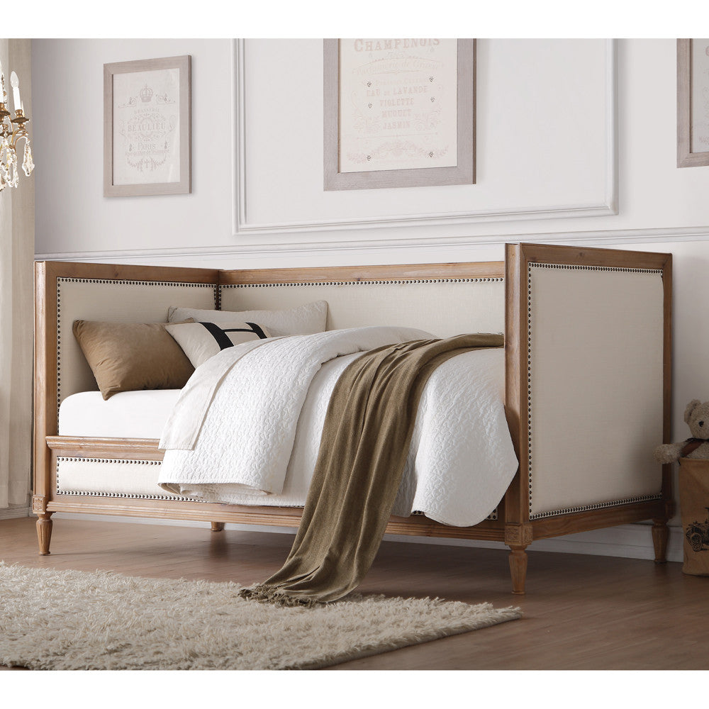 ACME 39175 Charlton Daybed, Cream Linen & Salvage Oak (1Set/2Ctn)