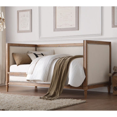 ACME 39175 Charlton Daybed, Cream Linen & Salvage Oak (1Set/2Ctn)