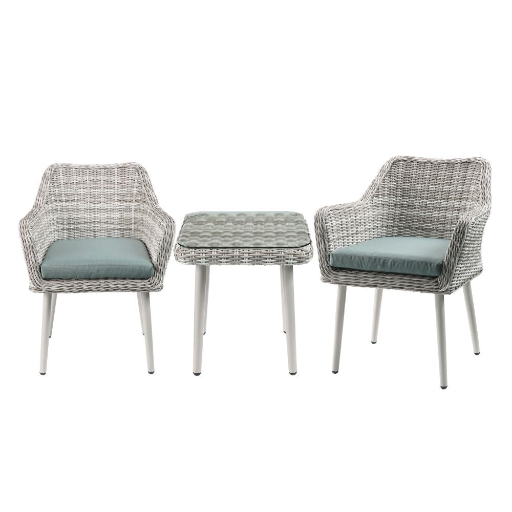 ACME 45005 Tashay 3 Piece Patio Bistro Set, Green Fabric & Beige Wicker