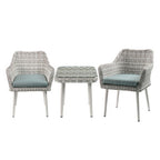 ACME 45005 Tashay 3 Piece Patio Bistro Set, Green Fabric & Beige Wicker