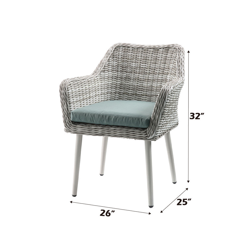 ACME 45005 Tashay 3 Piece Patio Bistro Set, Green Fabric & Beige Wicker