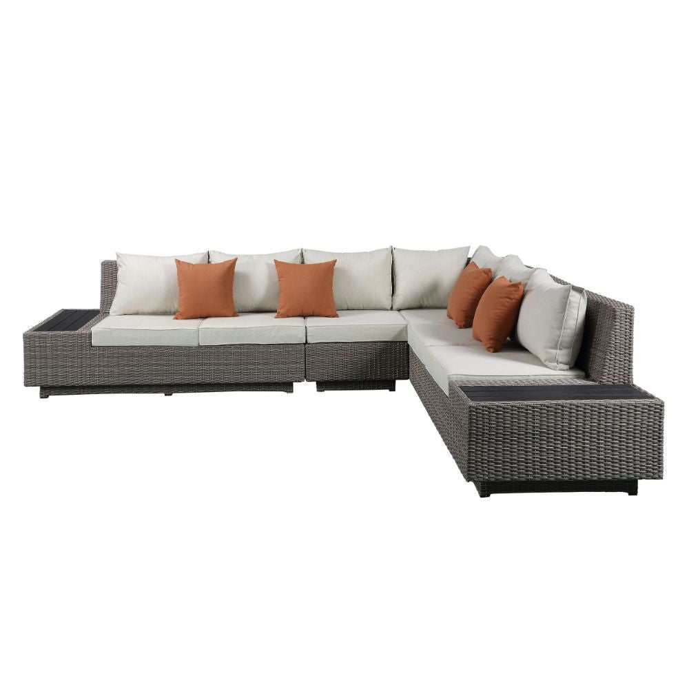ACME 45020 Salena Patio Sectional & Cocktail Table, Beige Fabric & Gray Wicker (1Set/3Ctn)