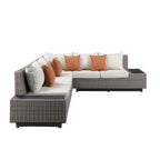 ACME 45020 Salena Patio Sectional & Cocktail Table, Beige Fabric & Gray Wicker (1Set/3Ctn)
