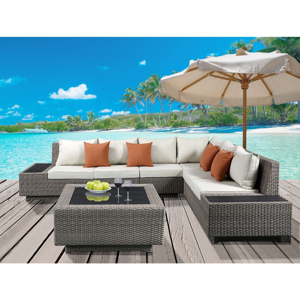 ACME 45020 Salena Patio Sectional & Cocktail Table, Beige Fabric & Gray Wicker (1Set/3Ctn)