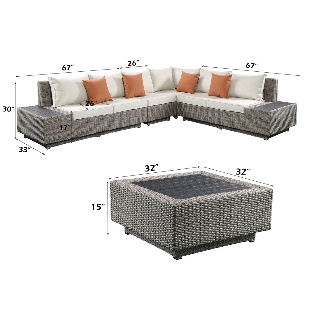 ACME 45020 Salena Patio Sectional & Cocktail Table, Beige Fabric & Gray Wicker (1Set/3Ctn)