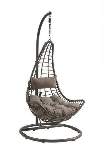 ACME 45105 Uzae Patio Hanging Chair with Stand, Gray Fabric & Charcoal Wicker
