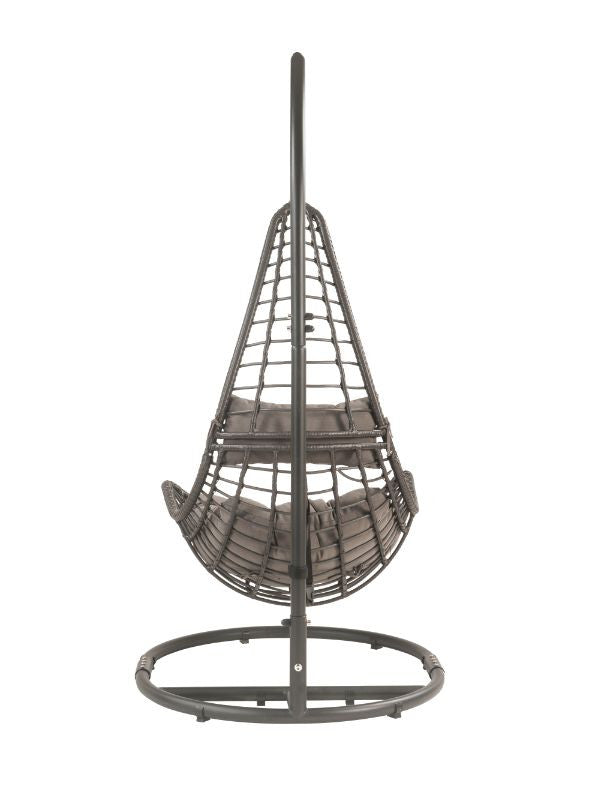 ACME 45105 Uzae Patio Hanging Chair with Stand, Gray Fabric & Charcoal Wicker