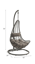 ACME 45105 Uzae Patio Hanging Chair with Stand, Gray Fabric & Charcoal Wicker