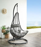 ACME 45105 Uzae Patio Hanging Chair with Stand, Gray Fabric & Charcoal Wicker
