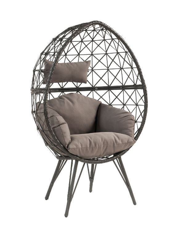 ACME 45111 Aeven Patio Lounge Chair, Light Gray Fabric & Black Wicker