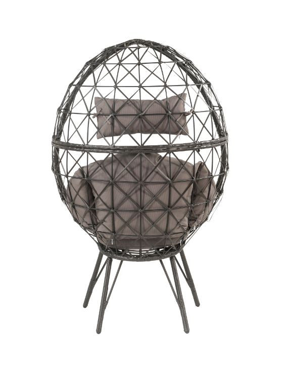 ACME 45111 Aeven Patio Lounge Chair, Light Gray Fabric & Black Wicker