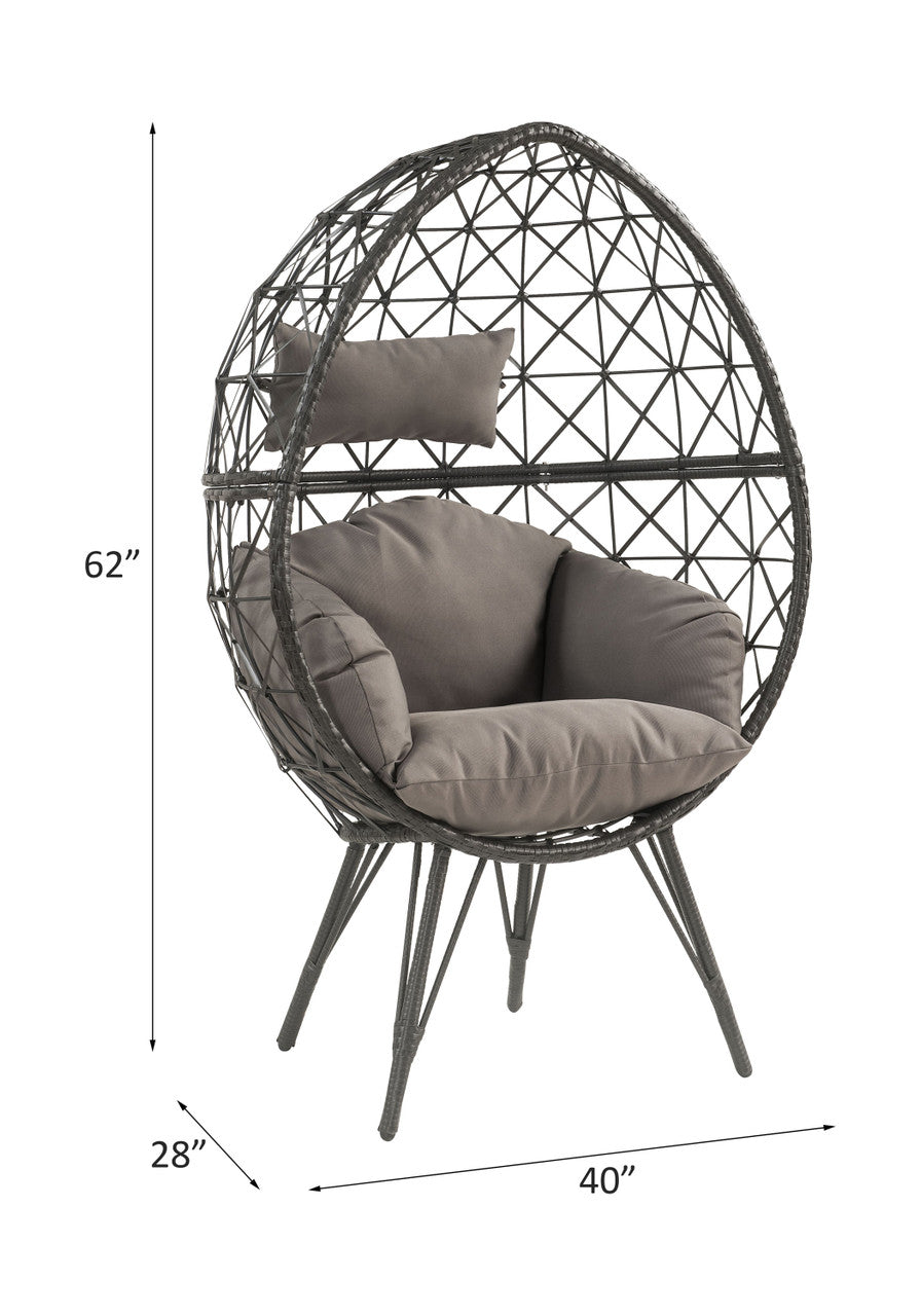 ACME 45111 Aeven Patio Lounge Chair, Light Gray Fabric & Black Wicker