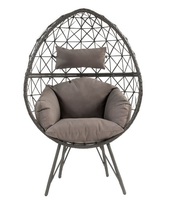 ACME 45111 Aeven Patio Lounge Chair, Light Gray Fabric & Black Wicker