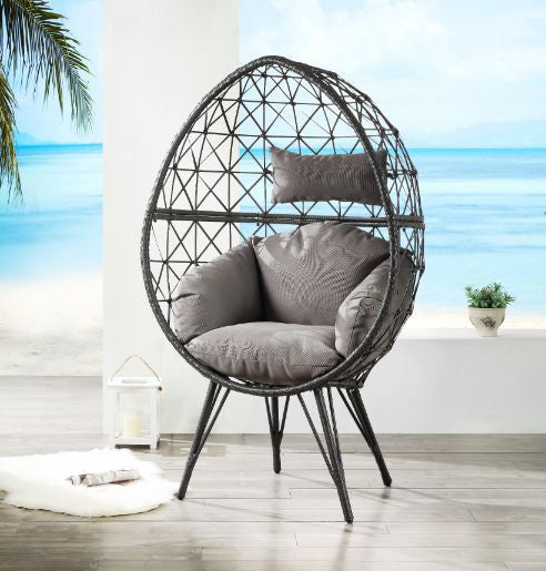 ACME 45111 Aeven Patio Lounge Chair, Light Gray Fabric & Black Wicker