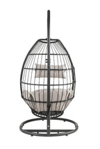 ACME 45115 Oldi Patio Hanging Chair with Stand, Beige Fabric & Black Wicker