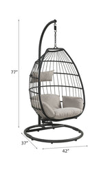 ACME 45115 Oldi Patio Hanging Chair with Stand, Beige Fabric & Black Wicker