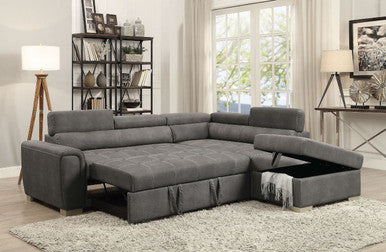 ACME 50275 Thelma Sectional Sofa with Sleeper & Ottoman, Gray Polished Microfiber (1Set/2Ctn)