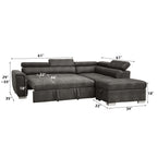 ACME 50275 Thelma Sectional Sofa with Sleeper & Ottoman, Gray Polished Microfiber (1Set/2Ctn)