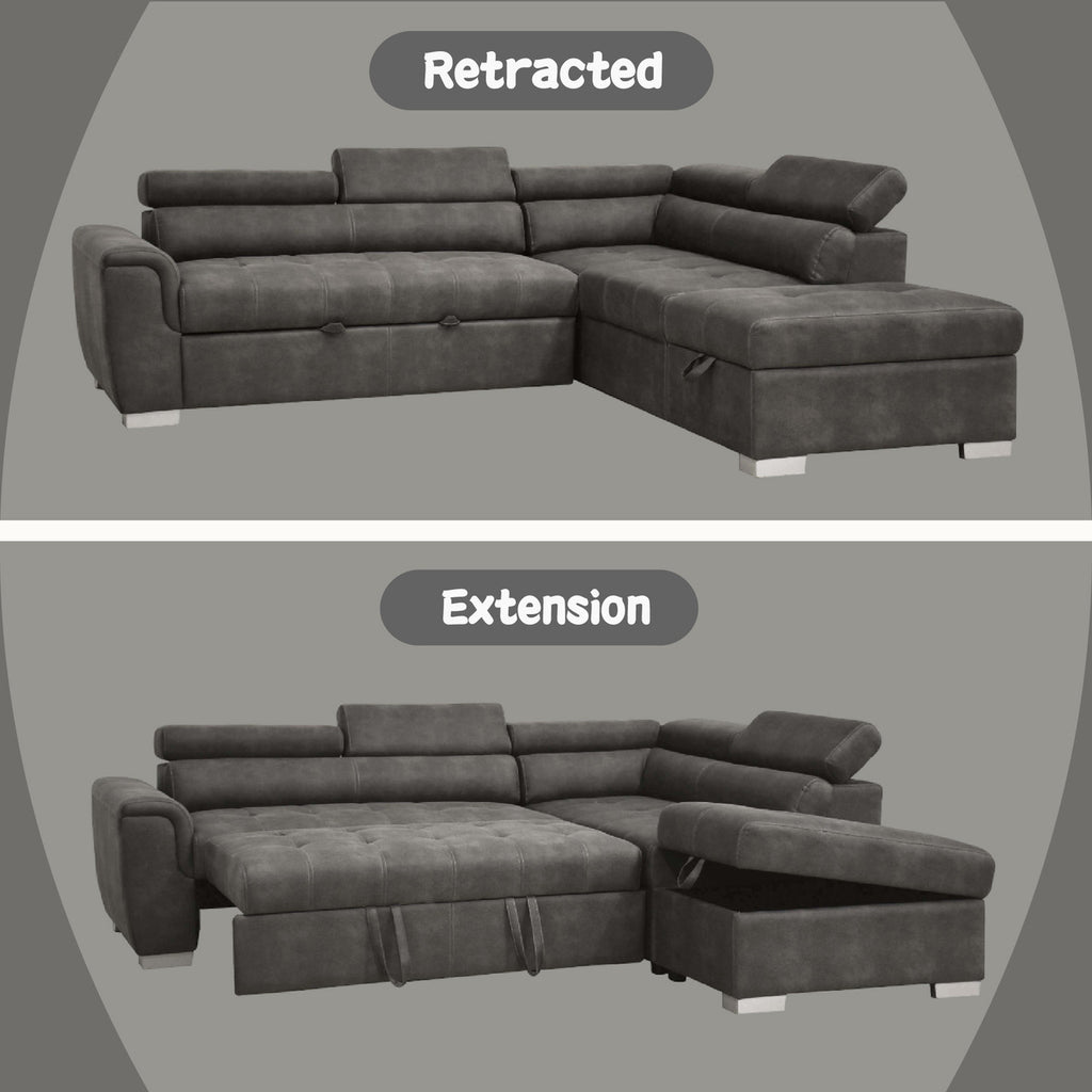 ACME 50275 Thelma Sectional Sofa with Sleeper & Ottoman, Gray Polished Microfiber (1Set/2Ctn)