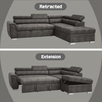ACME 50275 Thelma Sectional Sofa with Sleeper & Ottoman, Gray Polished Microfiber (1Set/2Ctn)