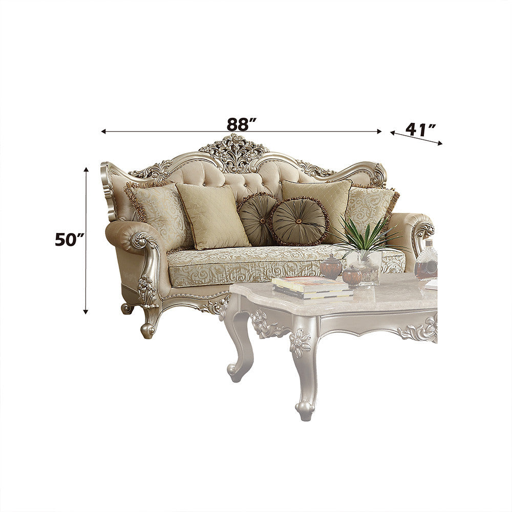 ACME 50660 Bently Sofa with 7 Pillows, Fabric & Champagne