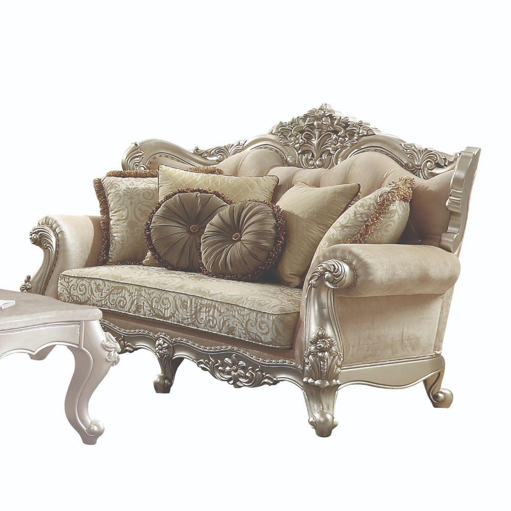 ACME 50661 Bently Loveseat with 5 Pillows, Fabric & Champagne