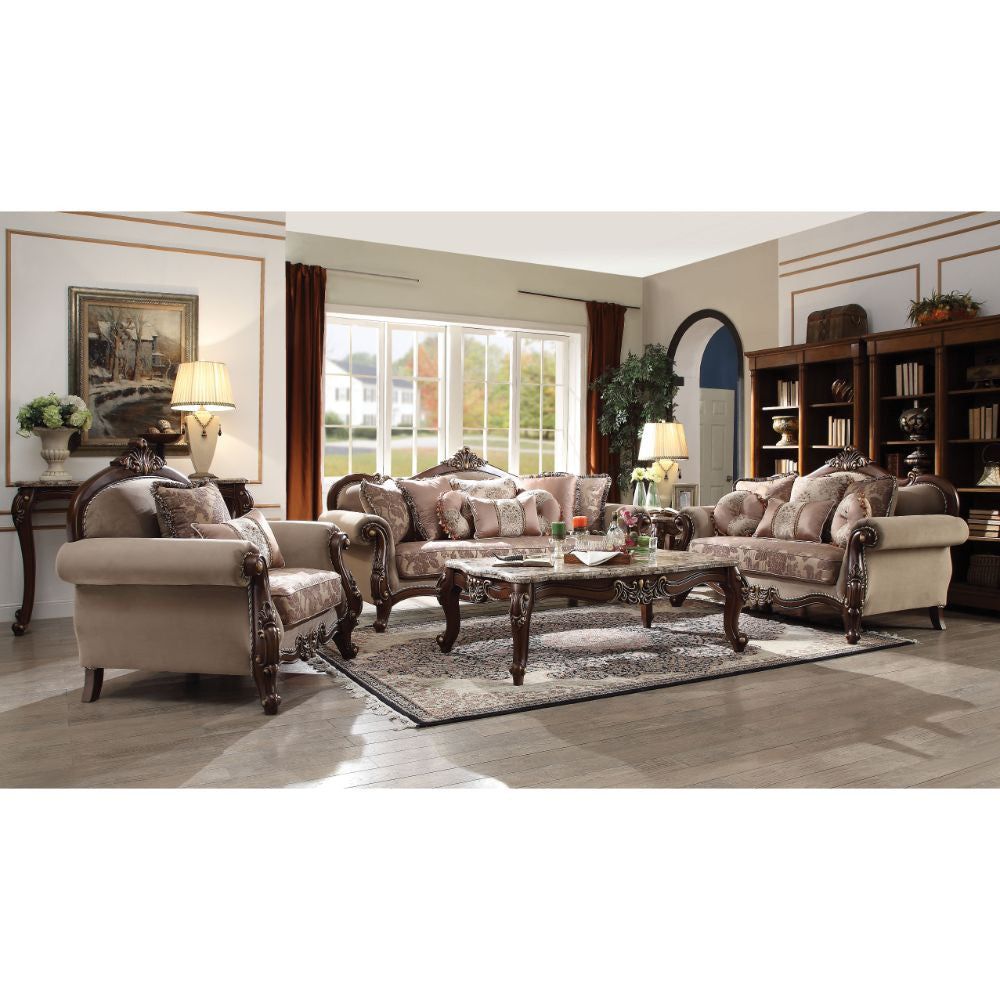 ACME 50690 Mehadi Sofa with 8 Pillows, Fabric & Walnut