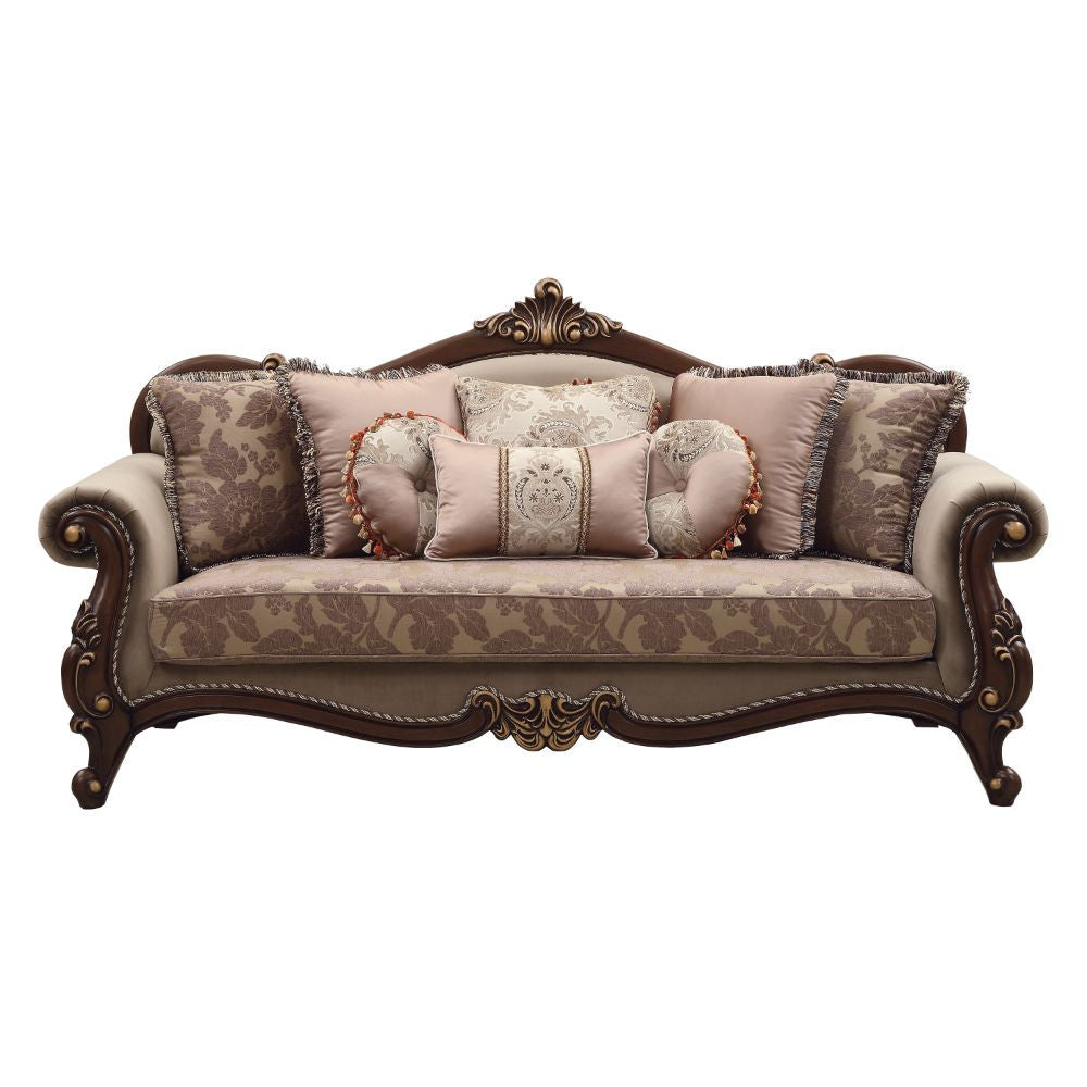 ACME 50690 Mehadi Sofa with 8 Pillows, Fabric & Walnut