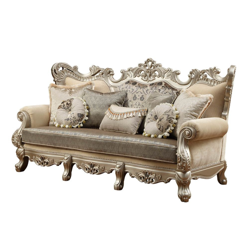 ACME 51040 Ranita Sofa with 7 Pillows, Fabric & Champagne (1Set/2Ctn)