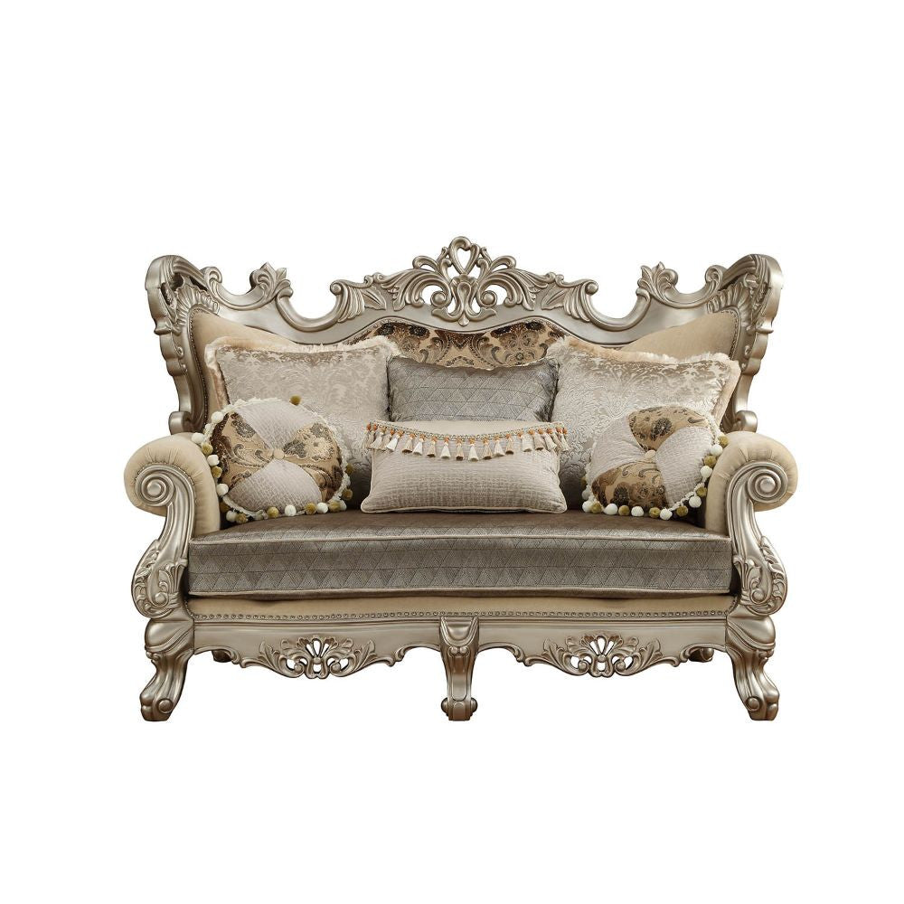 ACME 51041 Ranita Loveseat with 6 Pillows, Fabric & Champagne (1Set/2Ctn)