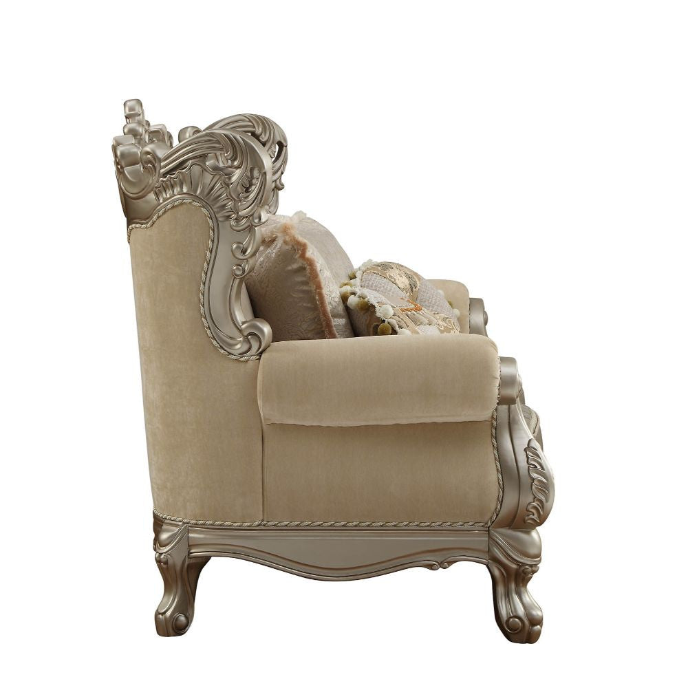 ACME 51041 Ranita Loveseat with 6 Pillows, Fabric & Champagne (1Set/2Ctn)