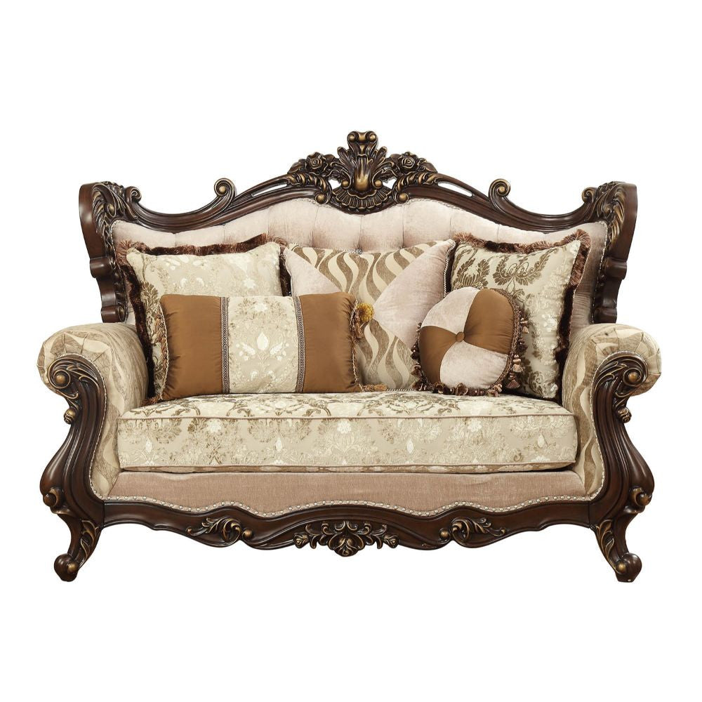 ACME 51051 Shalisa Loveseat with 5 Pillows, Fabric & Walnut