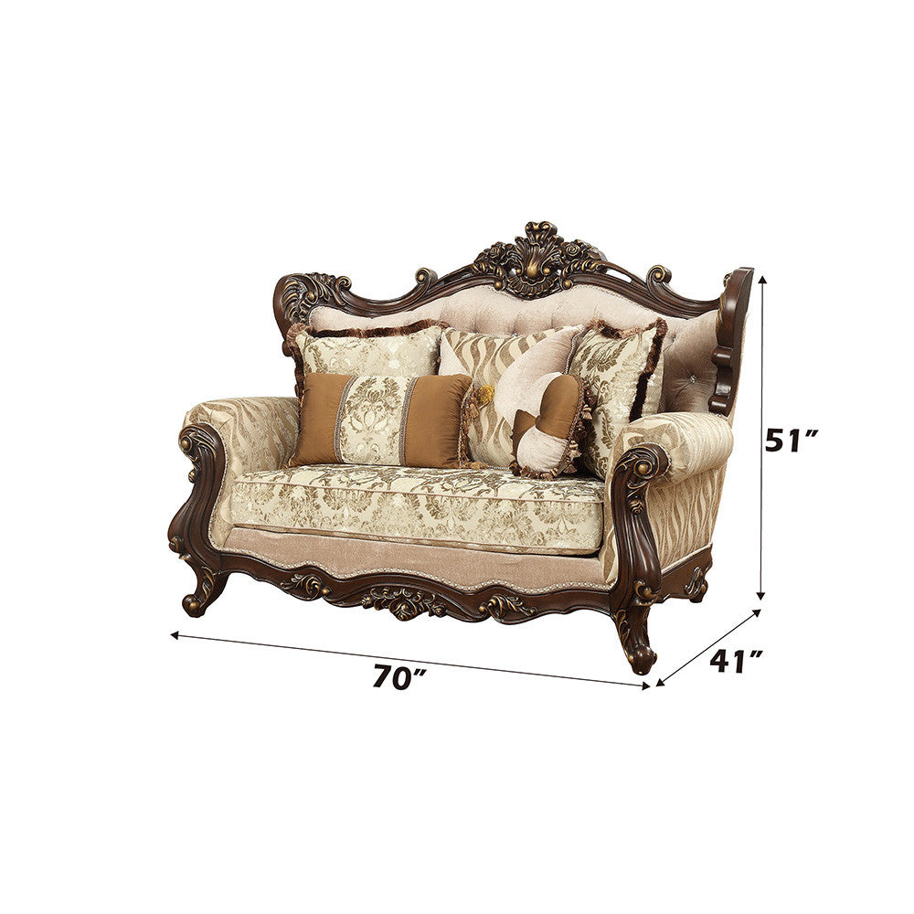 ACME 51051 Shalisa Loveseat with 5 Pillows, Fabric & Walnut