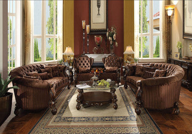 ACME 52080 Versailles Sofa with 5 Pillows, Brown Velvet & Cherry Oak