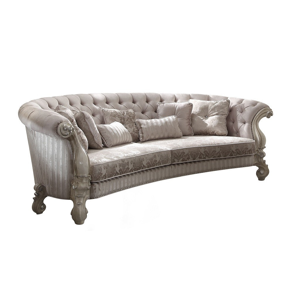ACME 52085 Versailles Sofa with 5 Pillows, Ivory Velvet & Bone White  1