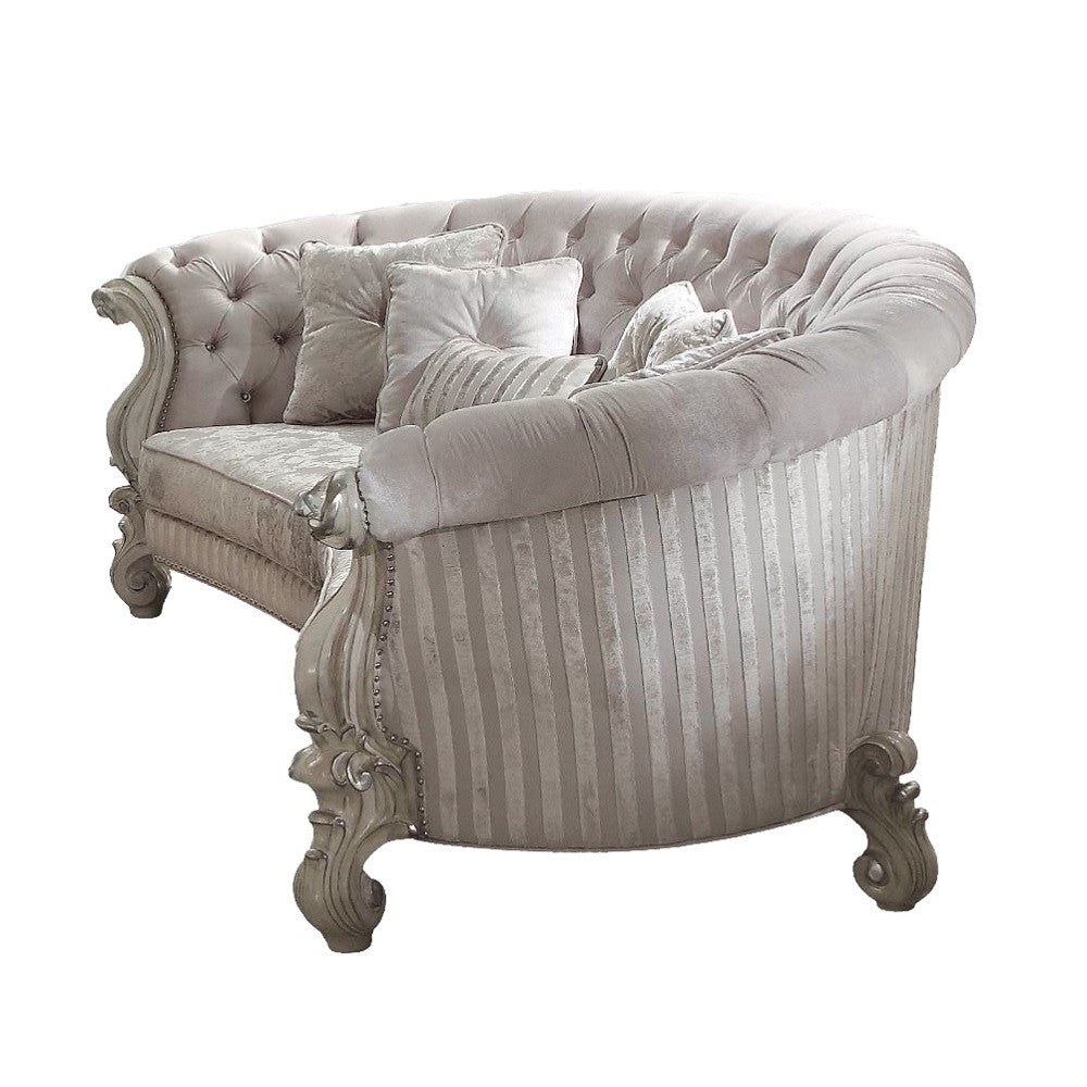 ACME 52085 Versailles Sofa with 5 Pillows, Ivory Velvet & Bone White  2