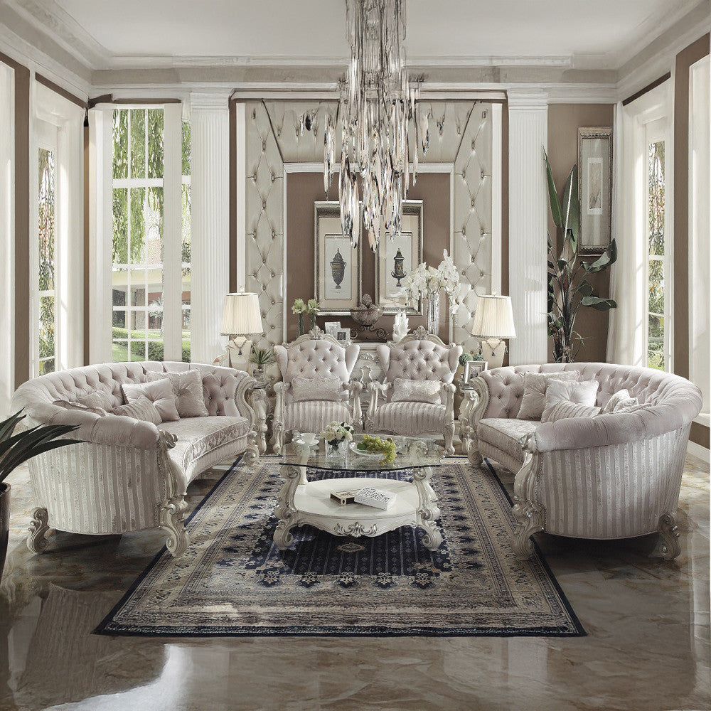 ACME 52085 Versailles Sofa with 5 Pillows, Ivory Velvet & Bone White  3