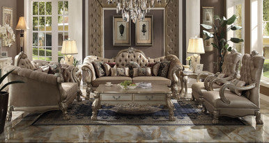 ACME 52090 Dresden Sofa with 7 Pillows, Bone Velvet & Gold Patina
