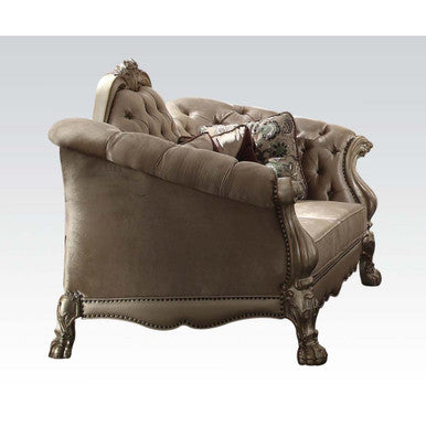 ACME 52091 Dresden Loveseat with 5 Pillows, Bone Velvet & Gold Patina