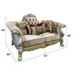 ACME 52091 Dresden Loveseat with 5 Pillows, Bone Velvet & Gold Patina