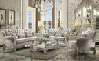 ACME 52105 Versailles Sofa with 5 Pillows, Ivory Velvet & Bone White