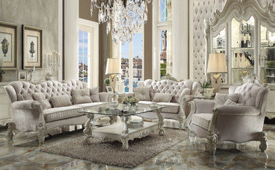 ACME 52105 Versailles Sofa with 5 Pillows, Ivory Velvet & Bone White