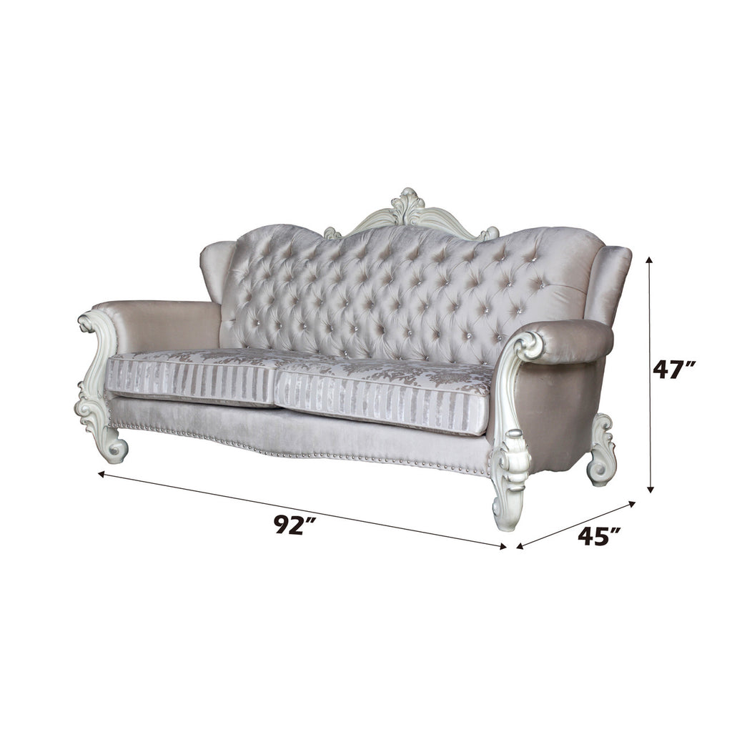 ACME 52105 Versailles Sofa with 5 Pillows, Ivory Velvet & Bone White  1