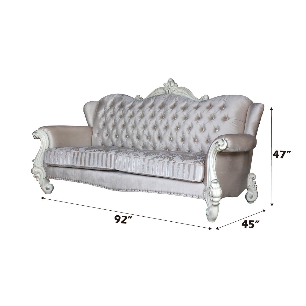 ACME 52105 Versailles Sofa with 5 Pillows, Ivory Velvet & Bone White  1