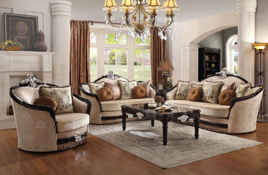 ACME 52110 Ernestine Sofa with 7 Pillows, Tan Fabric & Black